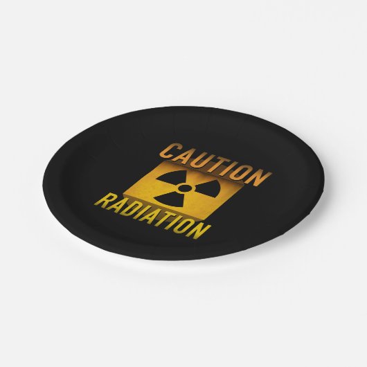 Vorsicht-Strahlungs-Symbol-Retro Pappteller (Schrägansicht)