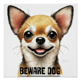 Vorsicht vor Chihuahua Happy Dog Poster