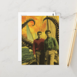 Vorsicht vor den Kracken Vintag Men and Octopus Postkarte