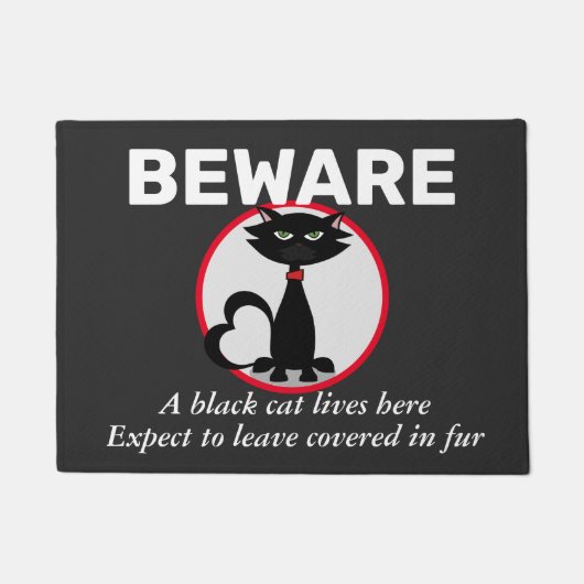 Vorsicht vor der Schwarzen Katze Personalisiert Fu Fußmatte (Vorderseite)