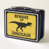 Vorsicht vor Dinosaurier Metall Brotdose (Rückseite)