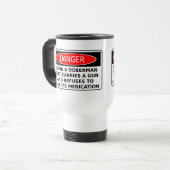 Vorsicht vor Dog Doberman Gun Funny Travel Mug Reisebecher (Vorderseite Links)