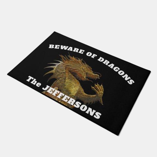 "Vorsicht vor Drachen" mit Dragon Fußmatte (Schrägansicht)