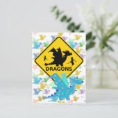 Vorsicht vor Dragons Blue Cartoon Dragon Postcard Postkarte (Stehend Vorderseite)
