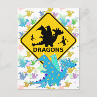Vorsicht vor Dragons Blue Cartoon Dragon Postcard Postkarte