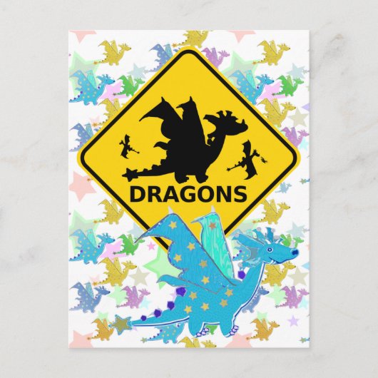 Vorsicht vor Dragons Blue Cartoon Dragon Postcard Postkarte (Vorderseite)