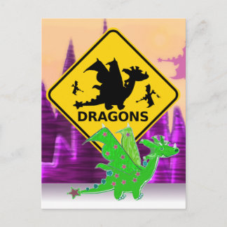 Vorsicht vor Dragons Signieren Niedlichen Cartoon Postkarte