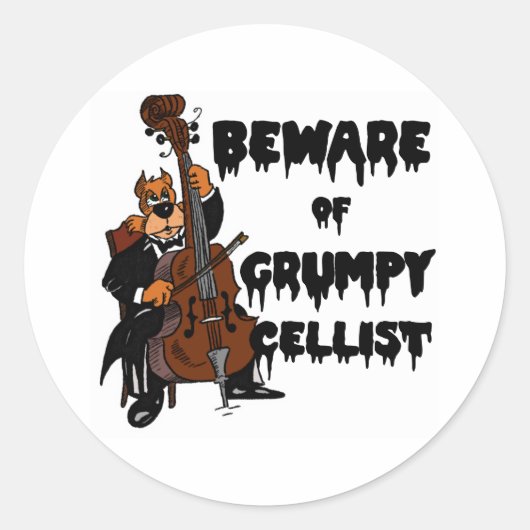 Vorsicht vor Grumpy Cellist Runder Aufkleber (Vorderseite)