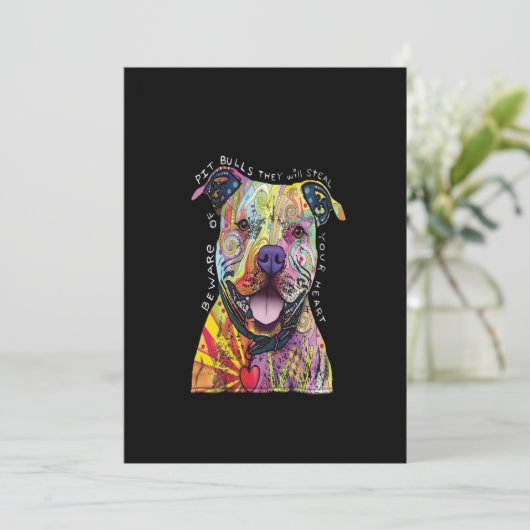 Vorsicht vor Pitbull-Hunden, sie werden Ihr Herz s Dankeskarte (Stehend Vorderseite)