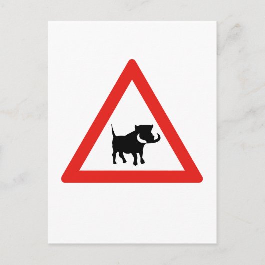 Vorsicht vor Warthogs, Verkehrszeichen, Südafrika Postkarte (Vorderseite)