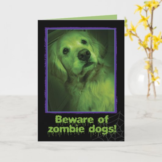 Vorsicht vor Zombie Dogs Golden Retriever Hallowee Karte (Gelbe Blume)