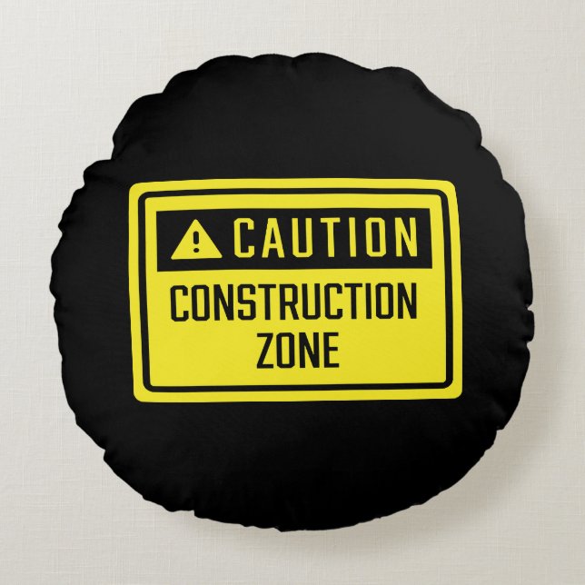 Vorsichtszeichen für Bauzone Rundes Kissen (Vorderseite)