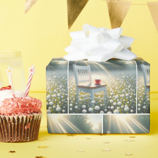 Vorsitz und Roter Cup in Wildblumen Geschenkpapier (Geburtstagsparty)