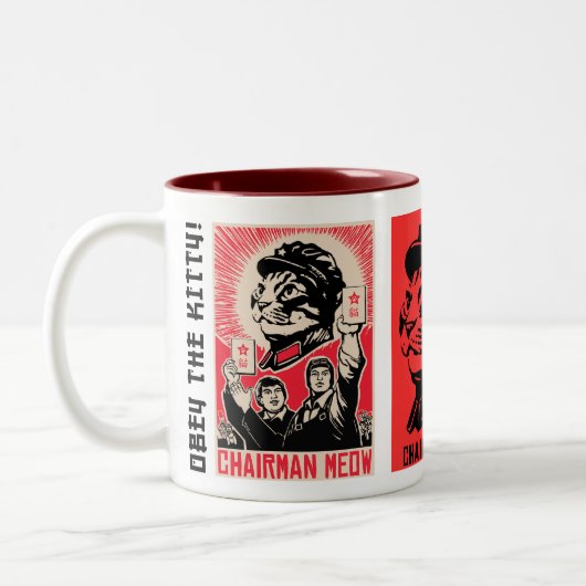 Vorsitzendermeow-Propaganda-Kaffee-Tasse Zweifarbige Tasse (Links)