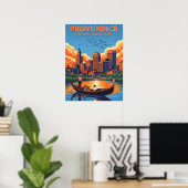 Vorsorgeskyline und Sonnenuntergang Poster (Heimbüro)