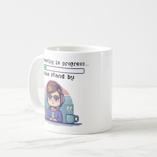 Vorstellung in Progress - Funny Retro Pixel Kaffeetasse (Vorderseite Links)