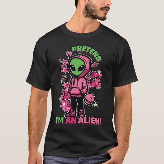 Vortäuschen im Alien-Kostüm Halloween Funny T-Shirt (Vorderseite)