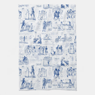 Vorurteil und Stolz Blue Toile Quotes Illustration Geschirrtuch