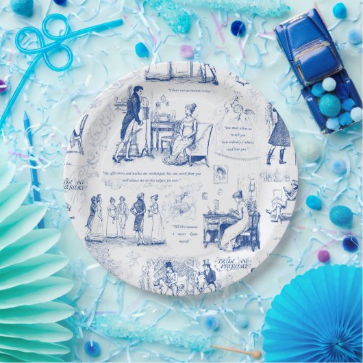 Vorurteil und Stolz Blue Toile Quotes Illustration Pappteller (Party)
