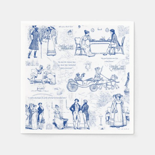 Vorurteil und Stolz Blue Toile Quotes Illustration Serviette (Vorderseite)