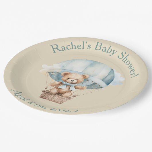 Vorwarte - Boy Teddy Bear in Hot Air Ballon Pappteller (Schrägansicht)