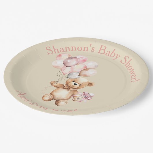 Vorwarte - Teddybär mit Balloons Pappteller (Schrägansicht)