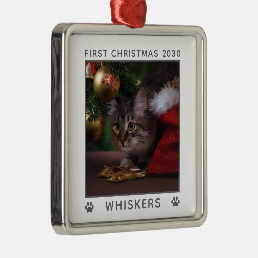 Vorweihnachtskatzenname Jahr Foto Ornament Aus Metall (Rechts)