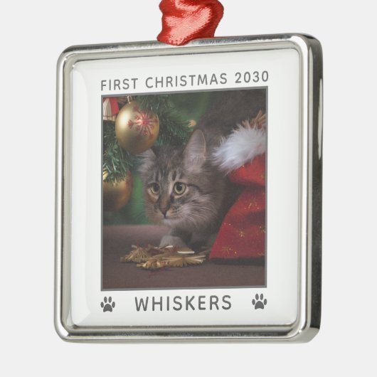 Vorweihnachtskatzenname Jahr Foto Ornament Aus Metall (Links)