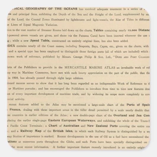 Vorwort neuer merkantiler Meeresatlas Quadratischer Aufkleber (Vorderseite)