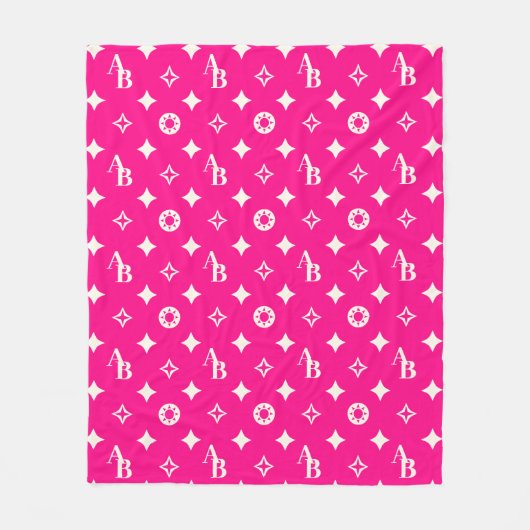 Vorzeichenloses, rosa-farbenes Monogramm-Muster Fleecedecke (Vorderseite)