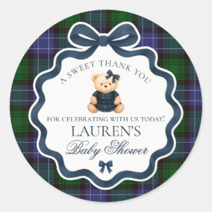 Vorzügliche Koketten-Schleifen-Bär-Tartan-Baby-Sho Runder Aufkleber