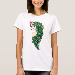 Vorzügliche Pfau-Göttin-Kunst-moderne Ernte-Spitze T-Shirt