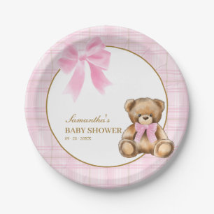 Vorzüglicher Teddybär Rosa Karo Baby-Party Pappteller