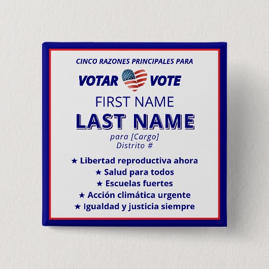VOTAR STIMME - Spanische Zweisprachige Kampagne Button (Vorderseite)