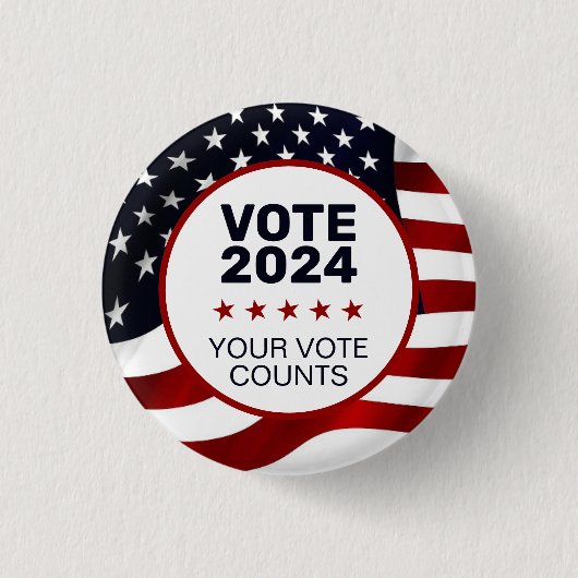Vote 2024 US Flag Patriotic Ihre Stimme zählt Button (Vorderseite)