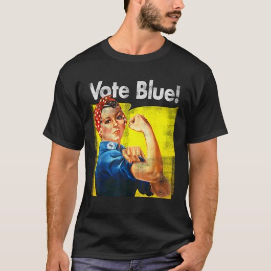 Vote Blue Democratic Rosie Riveter Blue Wave T Shi T-Shirt (Vorderseite)