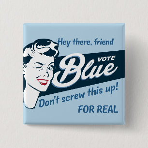 Vote Blue Retro Funny Rechteck Button