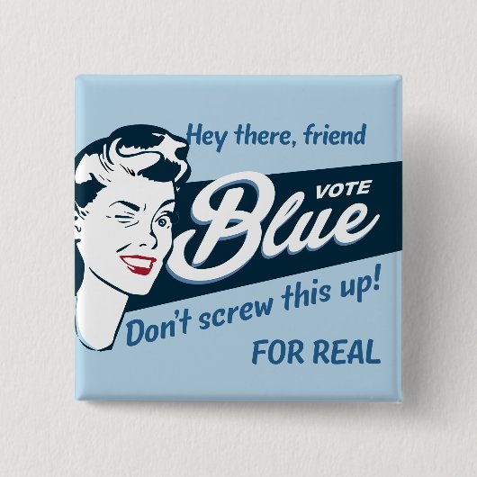 Vote Blue | Retro Funny | Rechteck Button (Vorderseite)