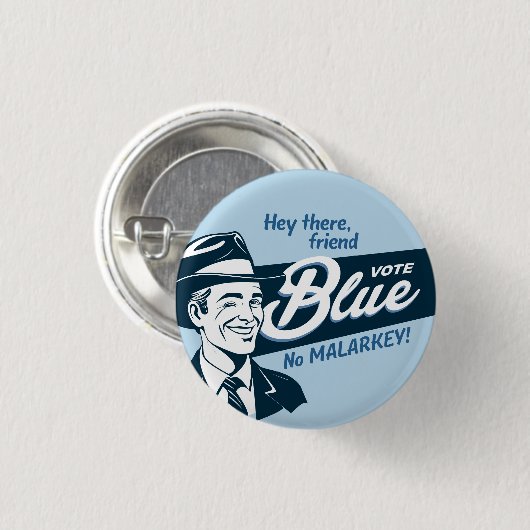 Vote Blue | Retro Funny Typ | Runde Button (Vorne & Hinten)