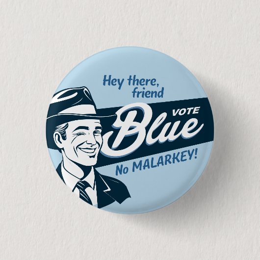 Vote Blue | Retro Funny Typ | Runde Button (Vorderseite)