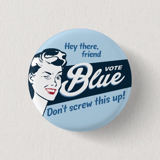 Vote Blue | Retro | Runde Button (Vorderseite)