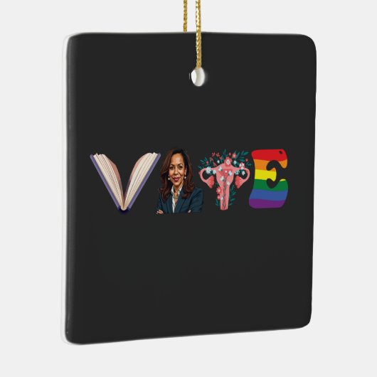 VOTE Bücher Uterus LGBT Kamala Harris Walz Wahl Keramikornament (Rechts)