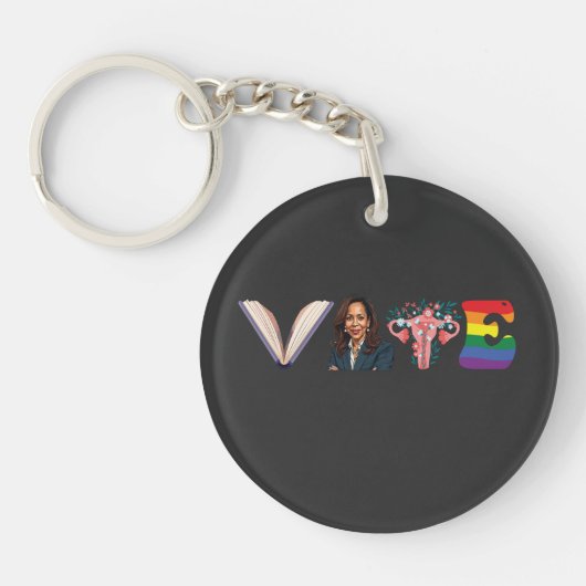 VOTE Bücher Uterus LGBT Kamala Harris Walz Wahl Schlüsselanhänger (Vorderseite)