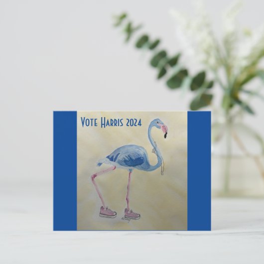 Vote Harris 2024 Blue FLAmingo w/ Pearls Postcard Postkarte (Stehend Vorderseite)