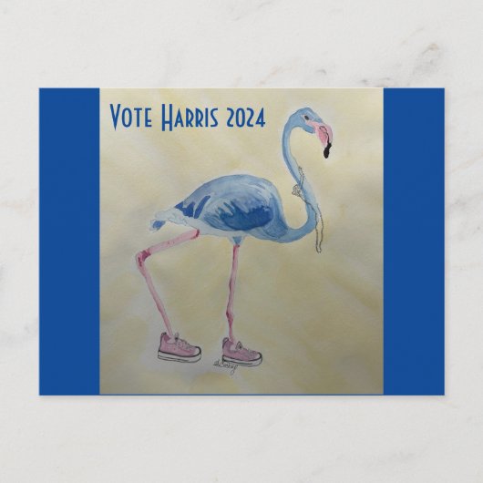 Vote Harris 2024 Blue FLAmingo w/ Pearls Postcard Postkarte (Vorderseite)