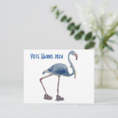Vote Harris 2024 Blue FLAmingo w/ Pearls Postcard Postkarte (Stehend Vorderseite)