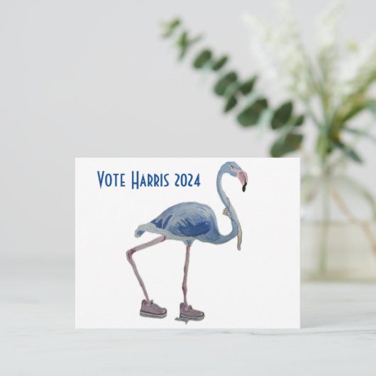 Vote Harris 2024 Blue FLAmingo w/ Pearls Postcard Postkarte (Stehend Vorderseite)