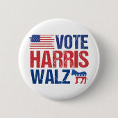 Vote Harris Walz Amerikanischer Flaggendemokrat Do Button (Vorderseite)