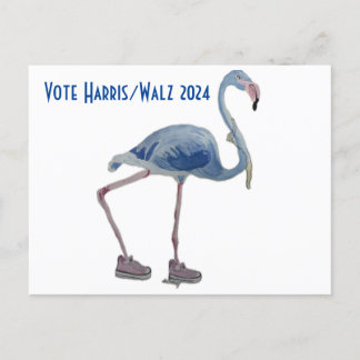 Vote Harris/Walz Blue FLAmingo w/ Pearls Postcard Postkarte