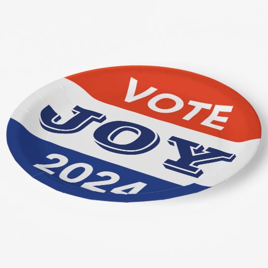Vote Joy 2024 Harris Walz Pappteller (Schrägansicht)